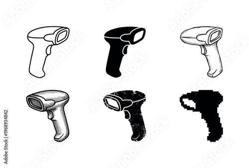laser barcode scanner, arranged as a clean  Variant 1: clean thin outline, no fill, rounded joins, even