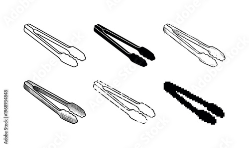 kitchen tongs, arranged as a clean  Variant 1: clean thin outline, no fill, rounded joins, even stroke.