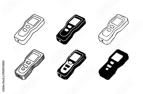 laser distance meter, arranged as a clean  Variant 1: clean thin outline, no fill, rounded joins, even