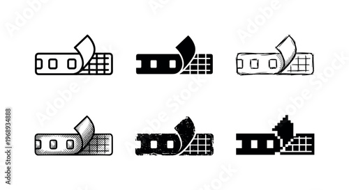 LED strip adhesive side, arranged as a clean  Variant 1: clean thin outline, no fill, rounded joins, even