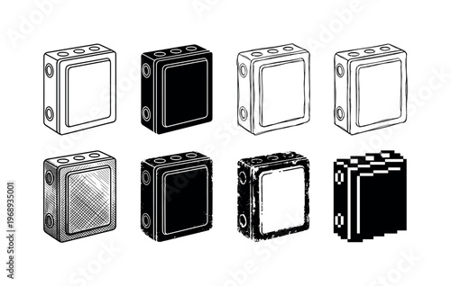 metal electrical enclosure, arranged as a clean  Variant 1: clean thin outline, no fill, rounded joins,