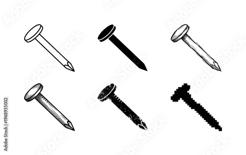 nail, arranged as a clean  Variant 1: clean thin outline, no fill, rounded joins, even stroke. Variant 2: