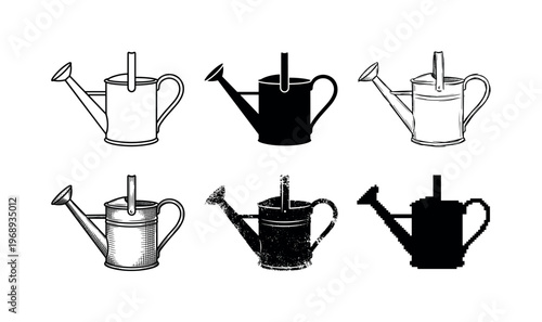 metal watering can, arranged as a clean  Variant 1: clean thin outline, no fill, rounded joins, even