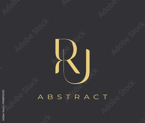 Gold abstract logo design with rj letters and text