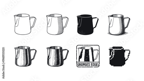 milk frothing pitcher, arranged as a clean  Variant 1: clean thin outline, no fill, rounded joins, even