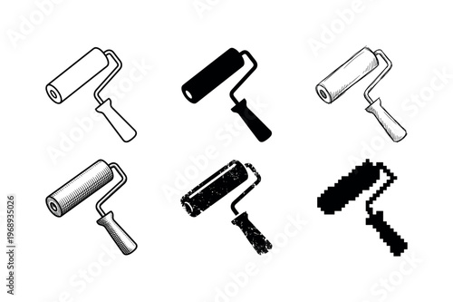 mini paint roller, arranged as a clean  Variant 1: clean thin outline, no fill, rounded joins, even stroke