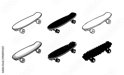 mini cruiser skateboard, arranged as a clean  Variant 1: clean thin outline, no fill, rounded joins, even