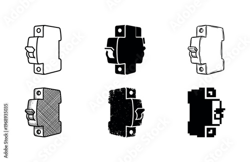 miniature circuit breaker, arranged as a clean  Variant 1: clean thin outline, no fill, rounded joins,