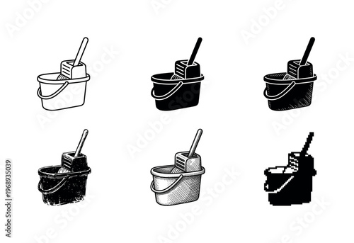 mop with wringer, arranged as a clean  Variant 1: clean thin outline, no fill, rounded joins, even stroke.