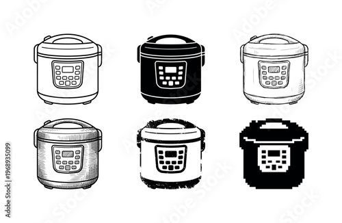 multicooker appliance, arranged as a clean  Variant 1: clean thin outline, no fill, rounded joins, even
