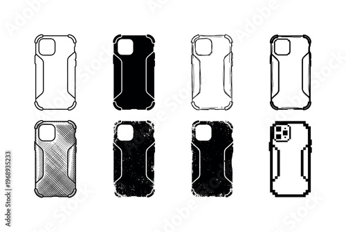 phone case, arranged as a clean  Variant 1: clean thin outline, no fill, rounded joins, even stroke.