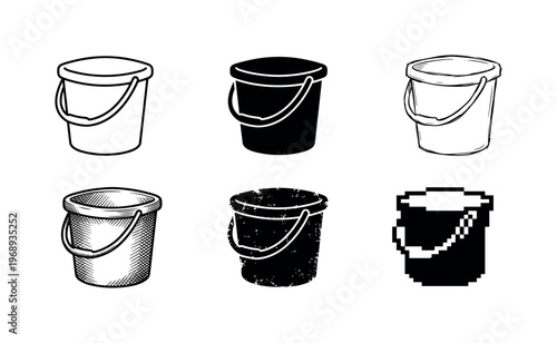 cleaning bucket, arranged as a clean  Variant 1: clean thin outline, no fill, rounded joins, even stroke.