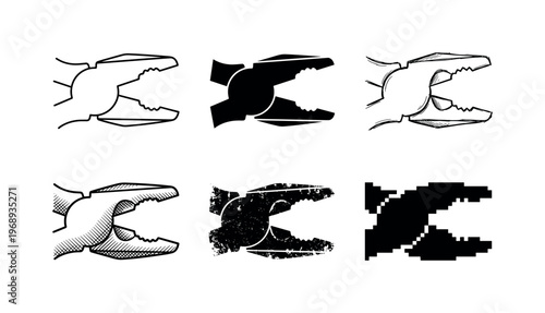 pliers jaws, arranged as a clean  Variant 1: clean thin outline, no fill, rounded joins, even stroke.