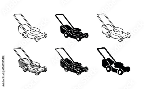 push lawn mower, arranged as a clean  Variant 1: clean thin outline, no fill, rounded joins, even stroke.