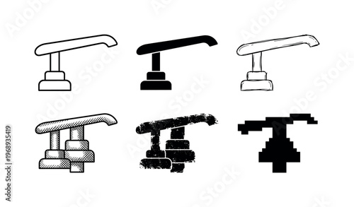 push lever mechanism, arranged as a clean  Variant 1: clean thin outline, no fill, rounded joins, even