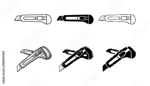 utility knife, arranged as a clean  Variant 1: clean thin outline, no fill, rounded joins, even stroke.