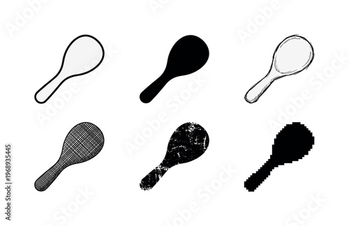 rice paddle scoop, arranged as a clean  Variant 1: clean thin outline, no fill, rounded joins, even stroke