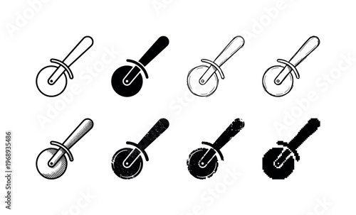 pizza cutter, arranged as a clean  Variant 1: clean thin outline, no fill, rounded joins, even stroke.