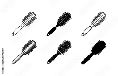 round hairbrush, arranged as a clean  Variant 1: clean thin outline, no fill, rounded joins, even stroke.