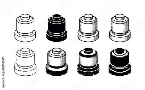 round self-inking pad, arranged as a clean  Variant 1: clean thin outline, no fill, rounded joins, even