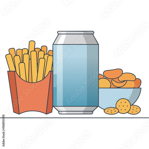 fast food set with fries soda and snacks vector illustration
