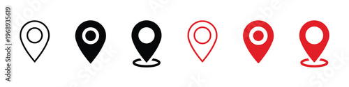 Map location pin icon set with outline and solid styles. GPS marker geolocation symbol vector icon design