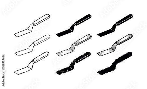 angled spatula, arranged as a clean  Variant 1: clean thin outline, no fill, rounded joins, even stroke.