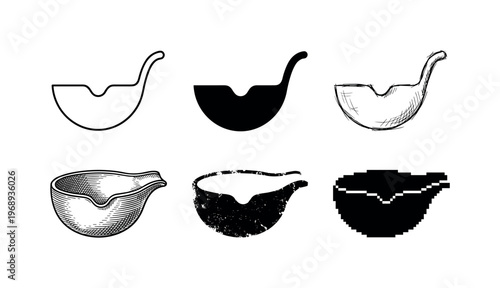 ladle bowl, arranged as a clean  Variant 1: clean thin outline, no fill, rounded joins, even stroke.