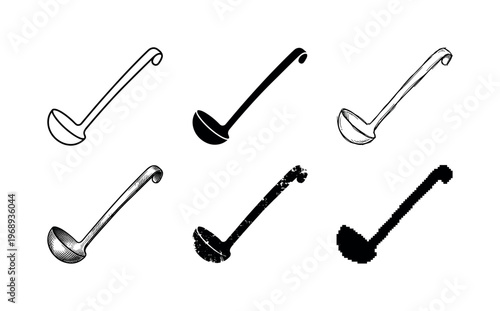 ladle handle, arranged as a clean  Variant 1: clean thin outline, no fill, rounded joins, even stroke.