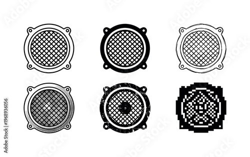 siren speaker grill, arranged as a clean  Variant 1: clean thin outline, no fill, rounded joins, even