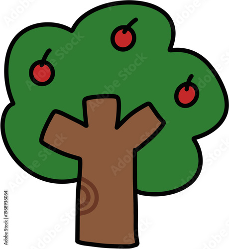 Cute apple tree doodle style illustration