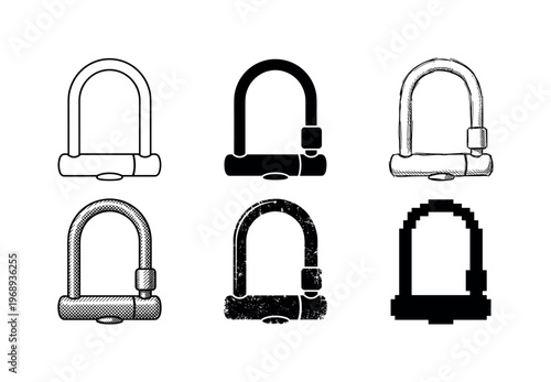 steel U-lock, arranged as a clean  Variant 1: clean thin outline, no fill, rounded joins, even stroke.