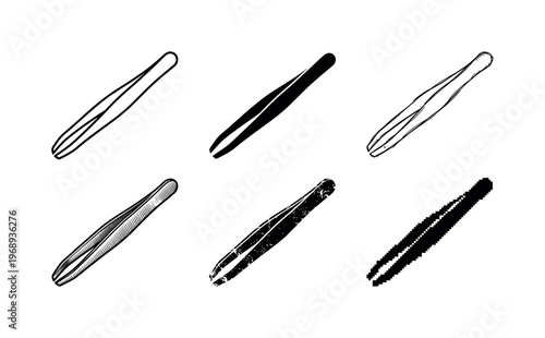straight tip tweezer, arranged as a clean  Variant 1: clean thin outline, no fill, rounded joins, even
