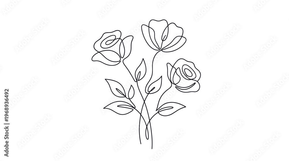 Obraz premium Elegant minimalist floral bouquet in continuous line art styleKeywords: floral line art, minimali