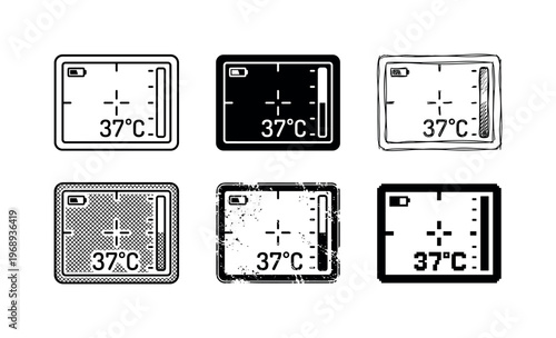 thermal camera display, arranged as a clean  Variant 1: clean thin outline, no fill, rounded joins, even