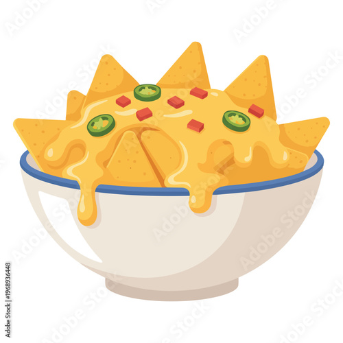 cute cat face made of nachos in bowl vector illustration