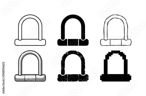 U-shaped bicycle lock, arranged as a clean  Variant 1: clean thin outline, no fill, rounded joins, even