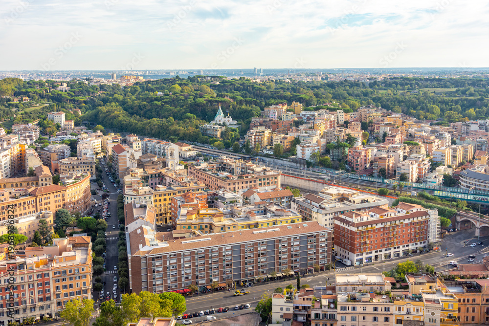 Fototapeta premium Rome cityscape to south seen from St. Peter's basilica top, Italy