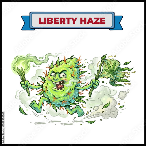 Liberty Haze marijuana strain illustration athlete cannabis bud character