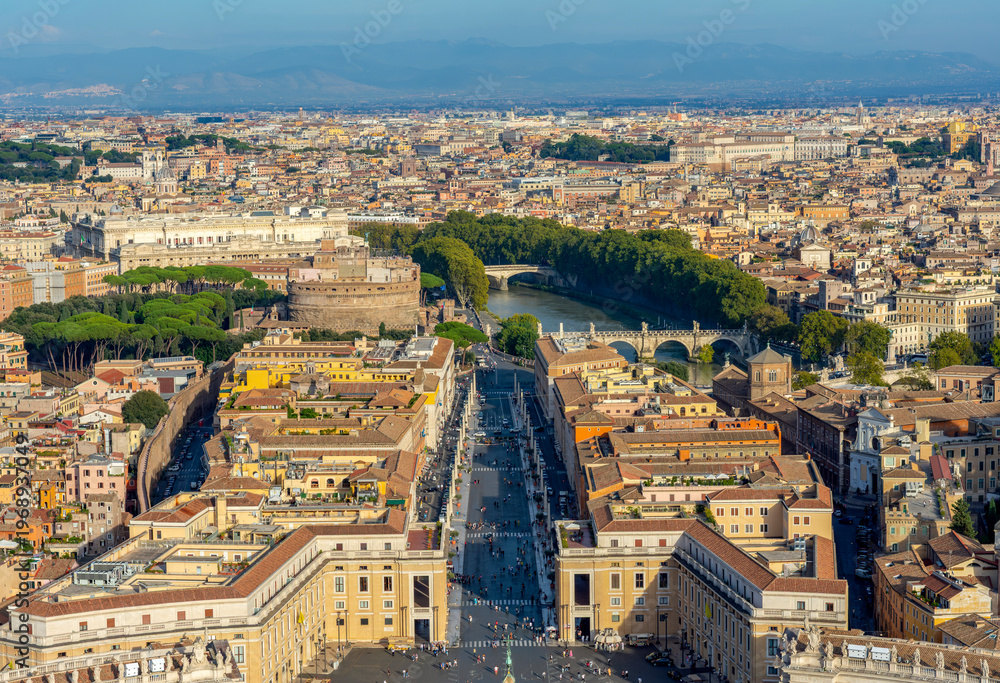 Fototapeta premium Rome cityscape seen from top of St. Peter's basilica in Vatican, Italy