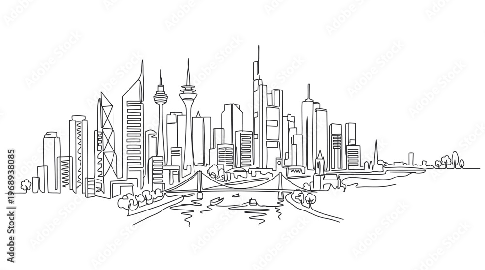 Fototapeta premium Modern city skyline in continuous one line drawing style