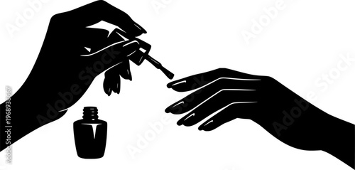 A striking black silhouette depicts hands applying nail polish showcasing a beauty routine with elegant precision silhouette high quality professional
