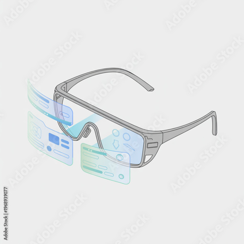 Smart glasses with augmented reality interface, digital holographic projection, futuristic wearable technology