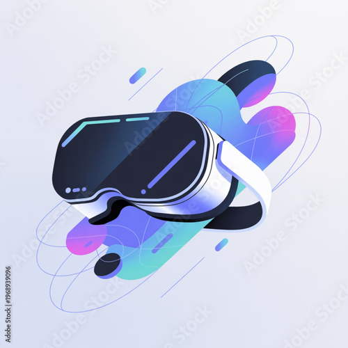 Abstract 3d vr headset illustration with vibrant gradient shapes and dynamic lines for futuristic technology concept