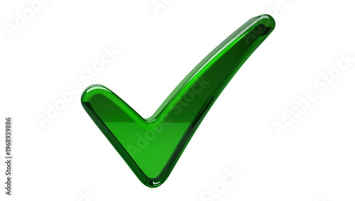 Shiny green checkmark symbol, isolated on transparent background