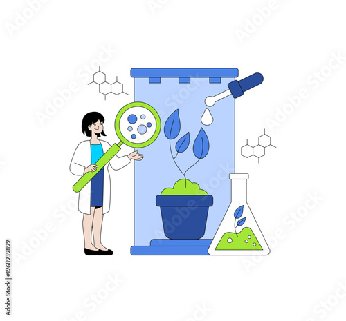 Scientist Analyzing Plant Growth Vector Illustration