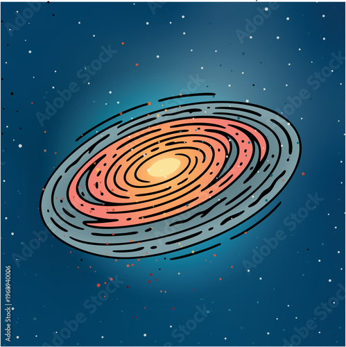 Spiral Galaxy in Deep Space Cartoon Style Vector Illustration
