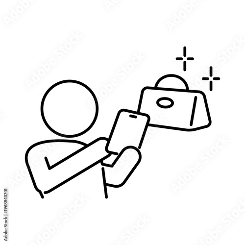 スマホで買い物をしている人の線画アイコン