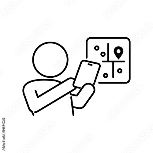 スマホでナビを使っている人の線画アイコン