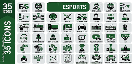 Esports Icons Collection A Comprehensive Set of Gaming and Tournament Symbols for Digital and Print Media